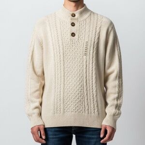 Mtn Ridge Mens Academia Chunky Fisherman Knit Sweater Ivory Sz XL Heritage Cozy